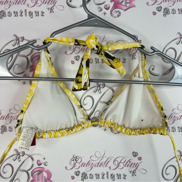 Guess bikini top triangle tie up Yellow and Black Bikini Top y2k metal charm - Picture 2 of 7